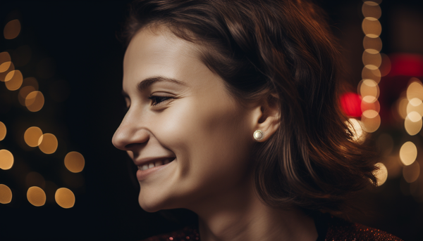 smiling woman wearing fashion CeriJewelry fashion pearl earrings