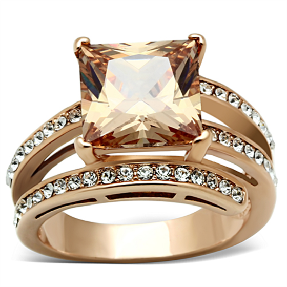 Rose Gold Stainless Steel Champagne CZ Cocktail Ring from CeriJewelry