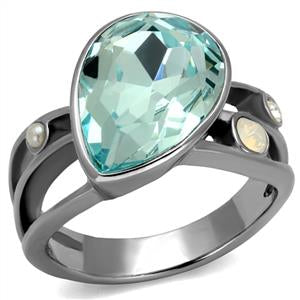  Pear Shape Sea Blue Crystal Cocktail Ring