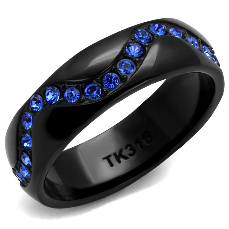 Black IP Plated Blue Sapphire Crystal Eternity Band from CeriJewelry