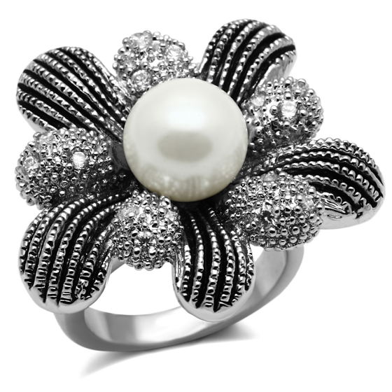 CJE2877 Wholesale Stainless Steel Floral White Pearl Ring