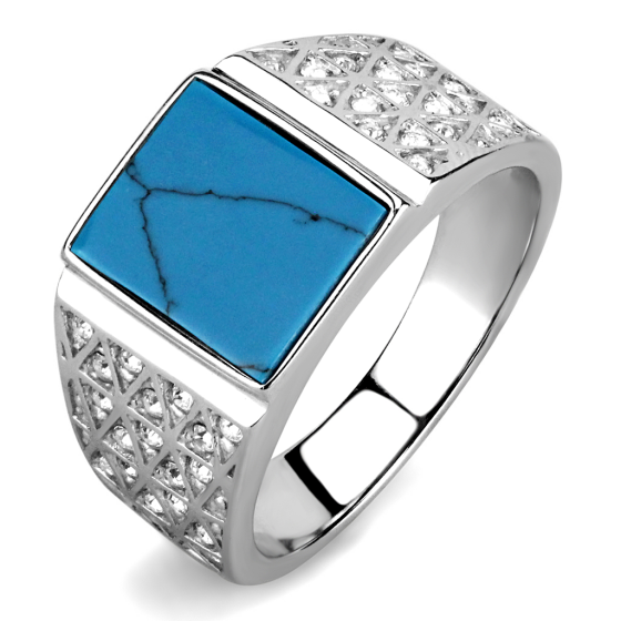 Men's Stainless Steel Square Synthetic Turquoise Ring from CeriJewelry