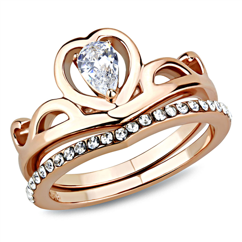 Stainless Steel IP Rose Gold AAA Grade CZ Clear Stackable Ring