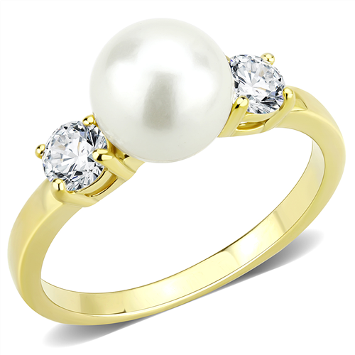 CJE3567 Wholesale Women's Stainless Steel IP Gold Synthetic Minimal White  Pearl Ring