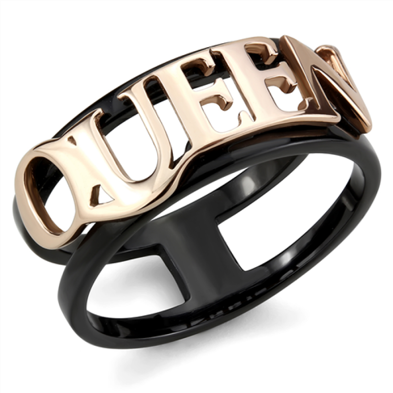 Wholesale Women's Stainless Steel IP Rose Gold+ IP Black Queen Ring
