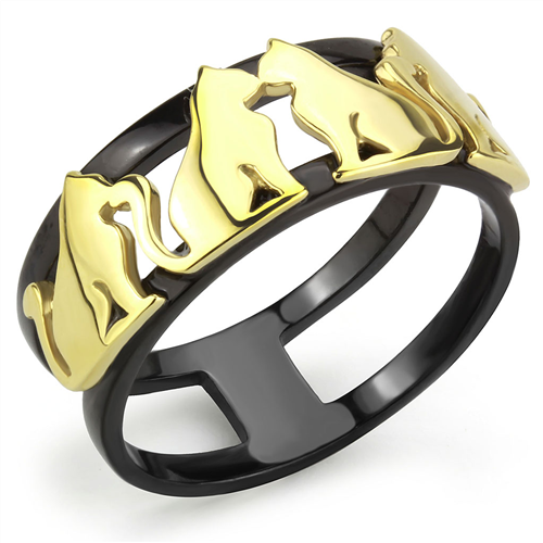 Women's Stainless Steel IP Gold+ IP Black Cat Ring from CeriJewelry