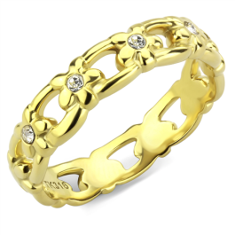 2 - CJE3629 Wholesale Women’s Stainless Steel IP Gold Top Grade Crystal Clear Infinite Daisy Ring