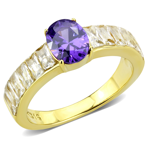 Stainless Steel IP Gold AAA Grade CZ Tanzanite Ring