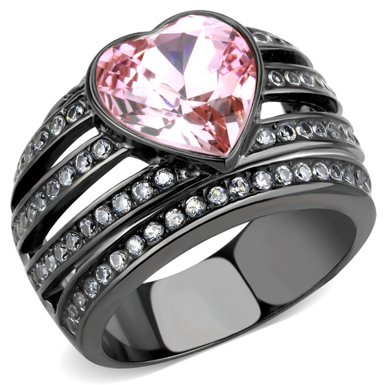 CJ3686 Wholesale Women's Stainless Steel IP Black Top Grade Crystal Light Rose Heart Ring