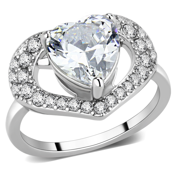 CJ3698 Wholesale Women's Stainless Steel High polished AAA Grade CZ Clear Minimal Heart Shape Ring