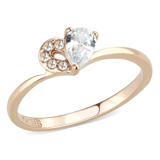 Rose Gold AAA Grade CZ Clear Heart Minimal Ring