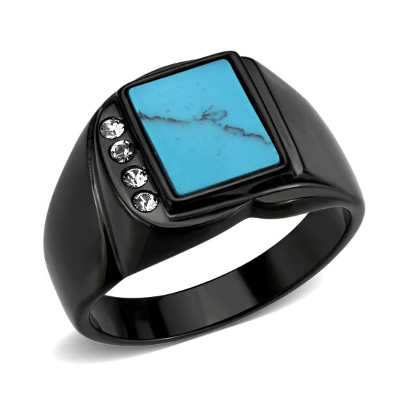 Stainless Steel IP Black Sea Blue Turquoise Ring