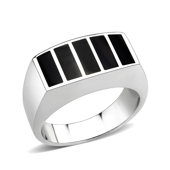 Stainless Steel Epoxy Jet Black Block Ring