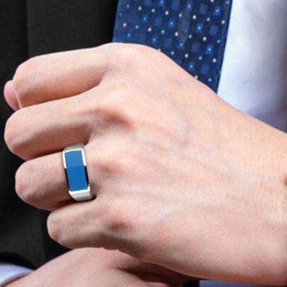 Men's Stainless Steel Epoxy Sea Blue Ring from CeriJewelry