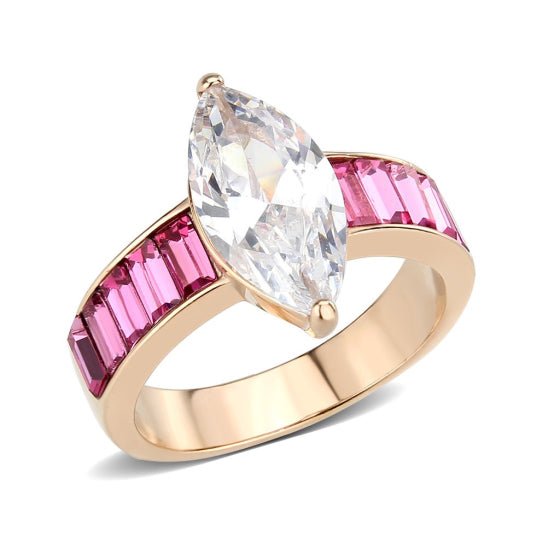 Stainless Steel IP Rose Gold Clear AAA Grade CZ Ring