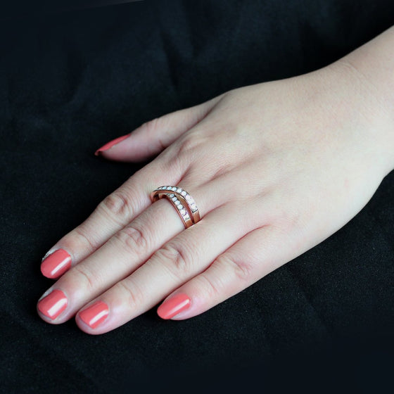 woman's hand wearing CeriJewelry Rose Gold Top Grade Crystal Fire Opal Ring