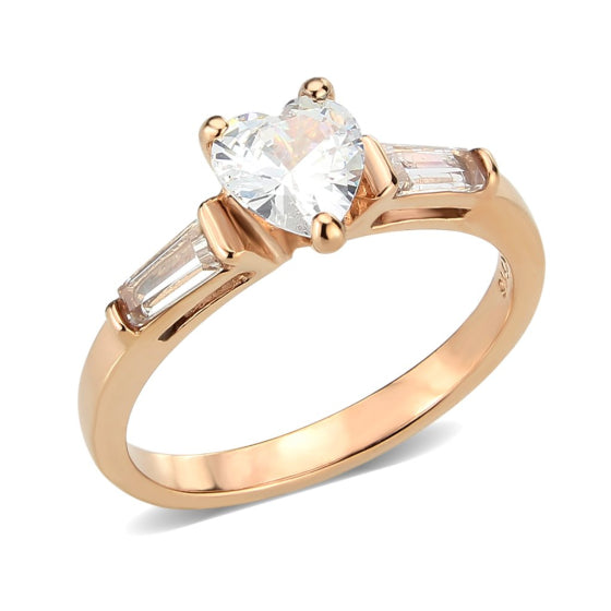 Rose Gold Plated Stainless Steel Clear AAA Grade CZ Heart Ring from CeriJewelry