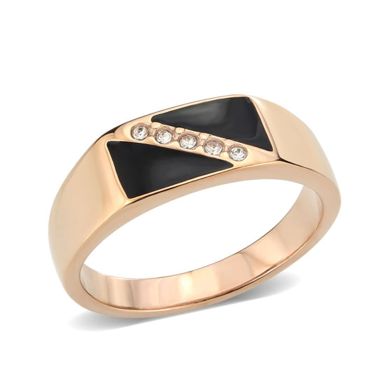 Stainless Steel IP Rose Gold Clear Top Grade Crystal Ring