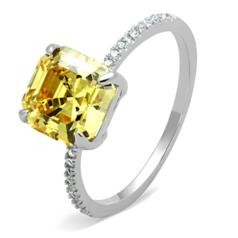 Sterling Silver Rhodium Cubic Topaz Square Ring
