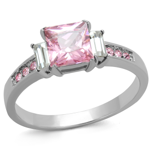 1 - CJE2169 Pink Princess Cut CZ Stainless Steel Ring