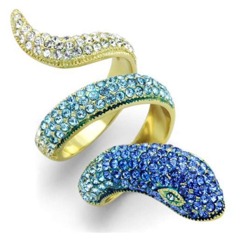 CJ1641 Wholesale Women's Stainless Steel IP Gold Top Grade Crystal Multi Color Ombre Snake Ring_CeriJewelry