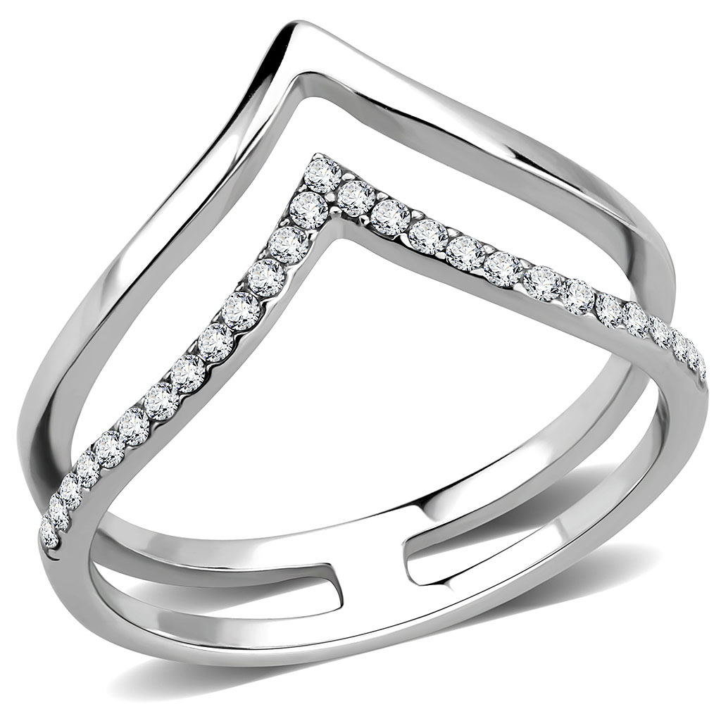 Wholesale Women's Stainless Steel AAA Grade Cubic Zirconia Clear Stacked Chevron Ring