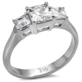 8 - CJ7748OS Wholesale Stainless Steel Square Princess Cubic Zirconia Past, Present & Future Ring