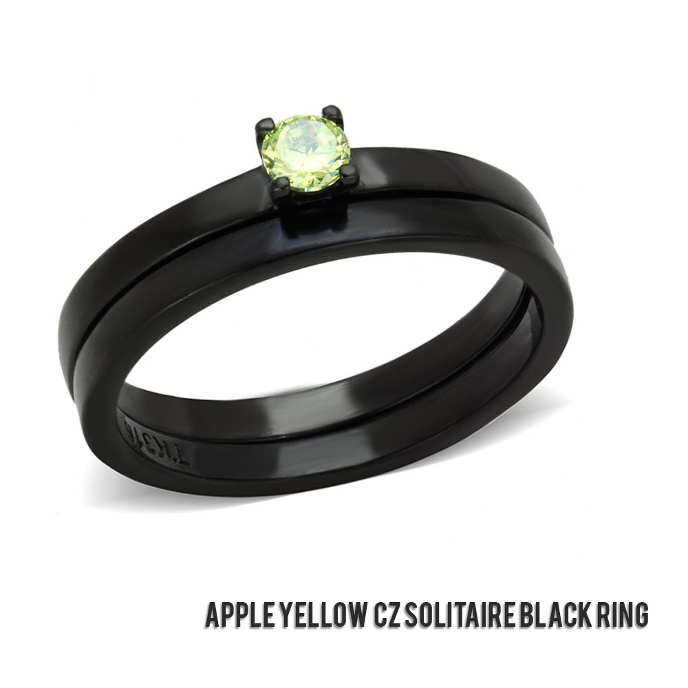 Apple Yellow  CZ Solitaire black ring