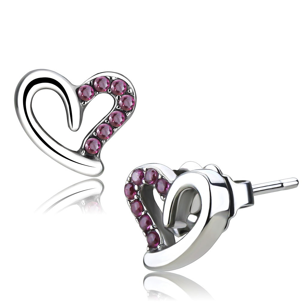 Stainless Steel High polished AAA Grade CZ Ruby Heart Earrings