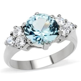 CJ134TK Wholesale Stainless Steel Aquamarine Cubic Zirconia Ring