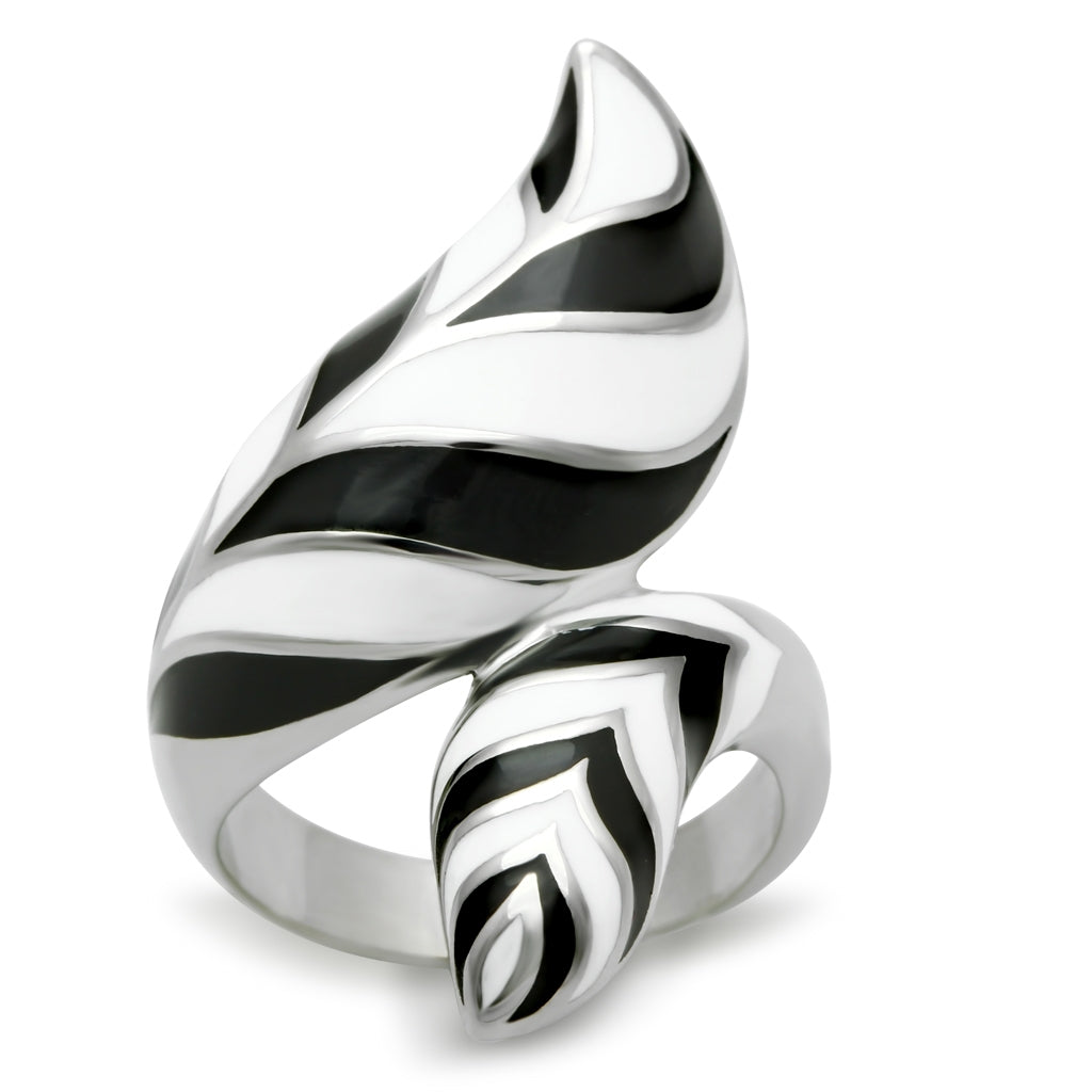 Stainless Steel High polished Black & White Leaf Spiral Ring
