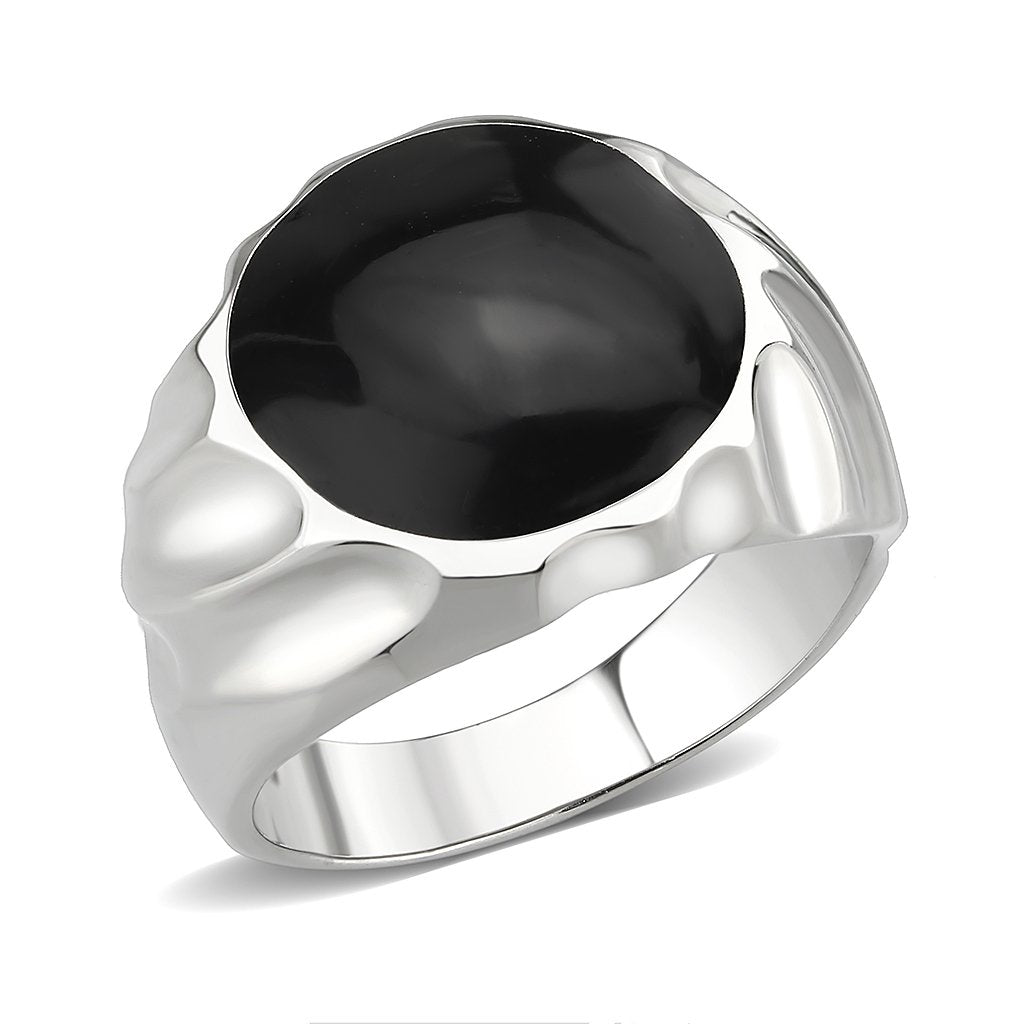 Men's Stainless Steel Round Epoxy Jet Black Ring