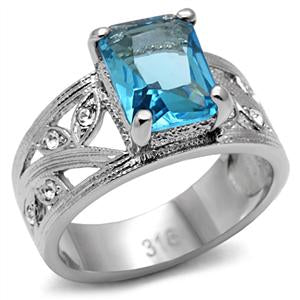 Stainless Steel Aquamarine Decorated Leaf Band