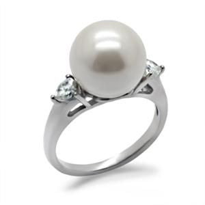Stainless Steel White Pearl Raised Setting Cocktail Ring