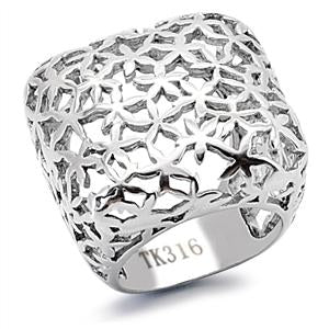 Square Stainless Steel Floral Cutout Cocktail Ring