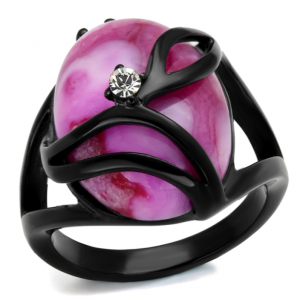 CJE1144J Pink Cat Eye Black IP Jewelry Ring
