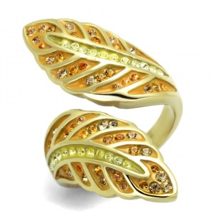 CJE1849 Gold Crystal Leaf Cuff Ring