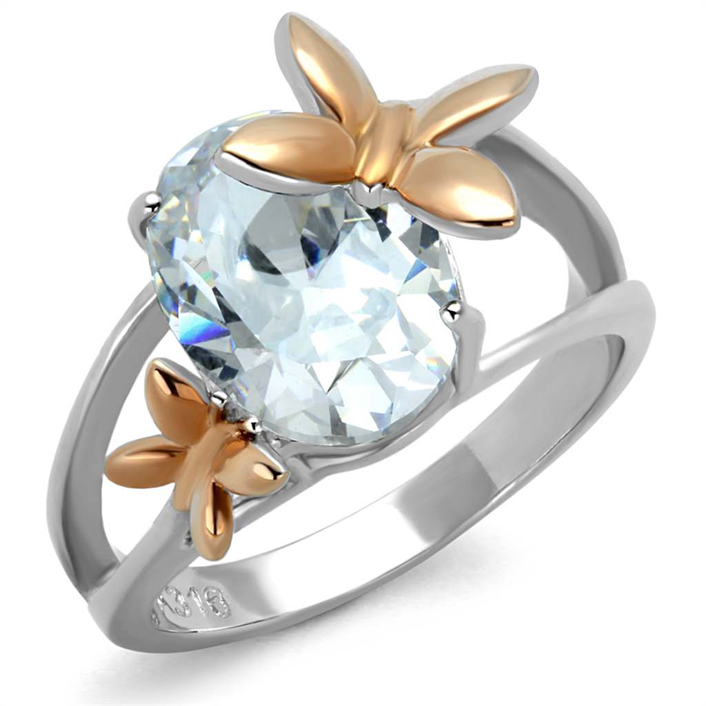 Two-Tone Oval CZ Butterfly Ring