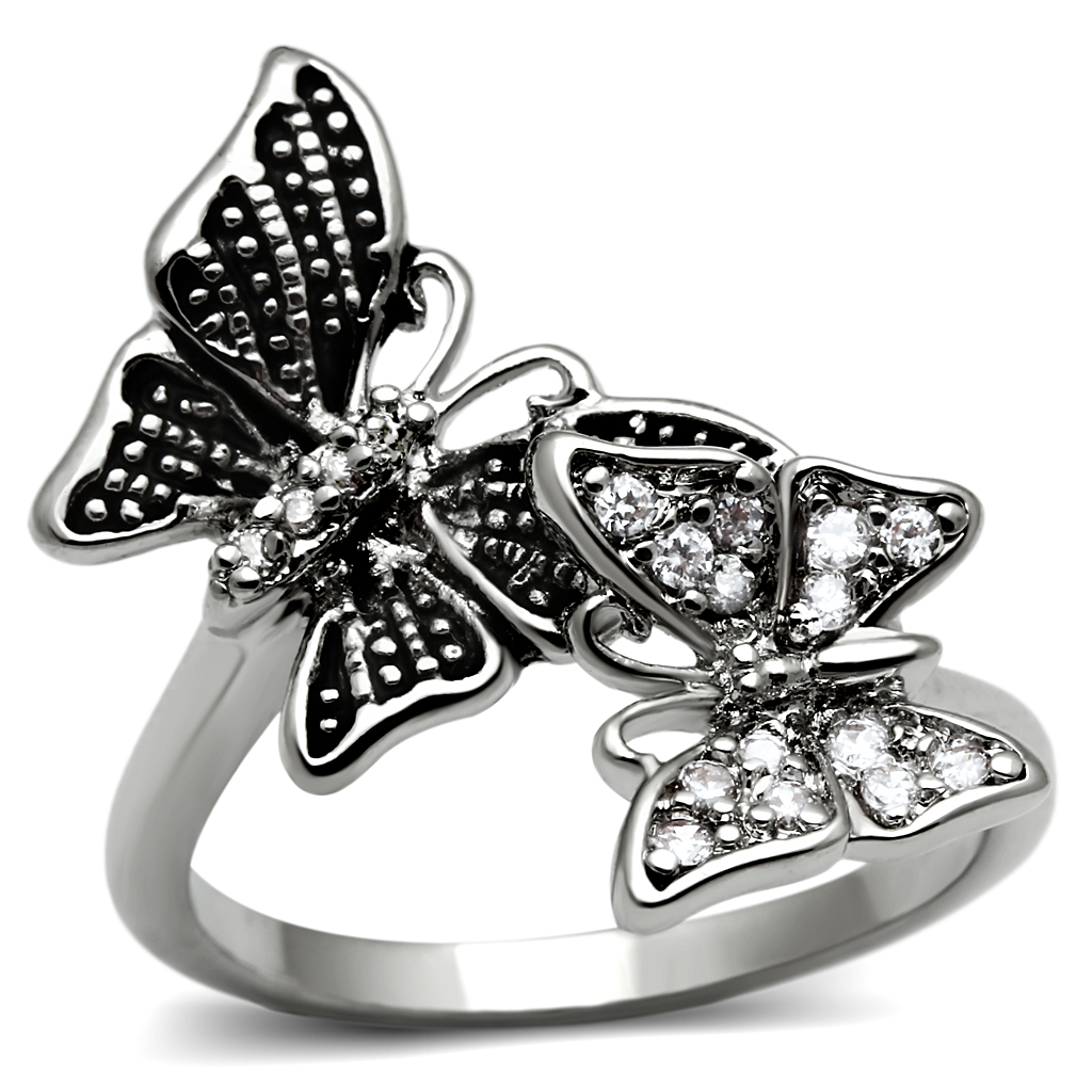 Stainless Steel AAA Grade CZ Double Butterfly Ring