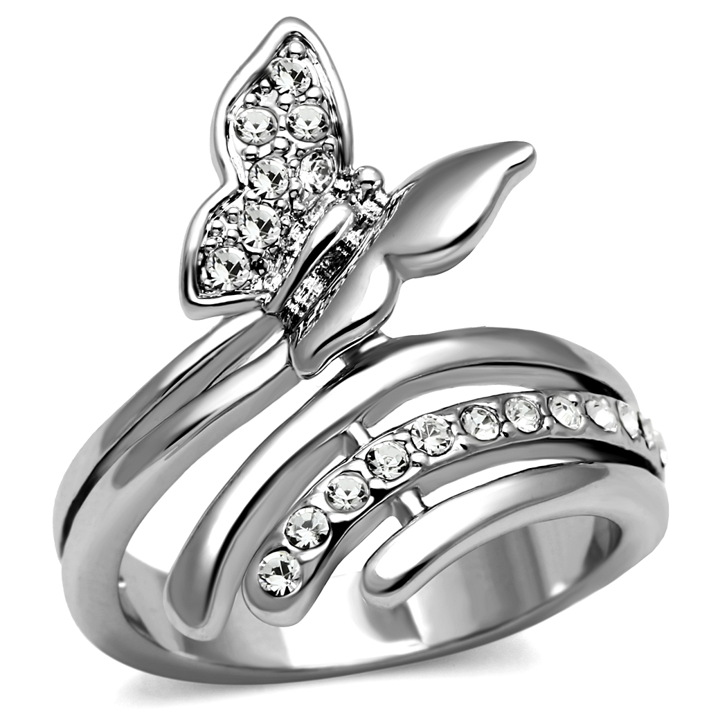 Stainless Steel Clear AAA Grade CZ Butterfly Ring