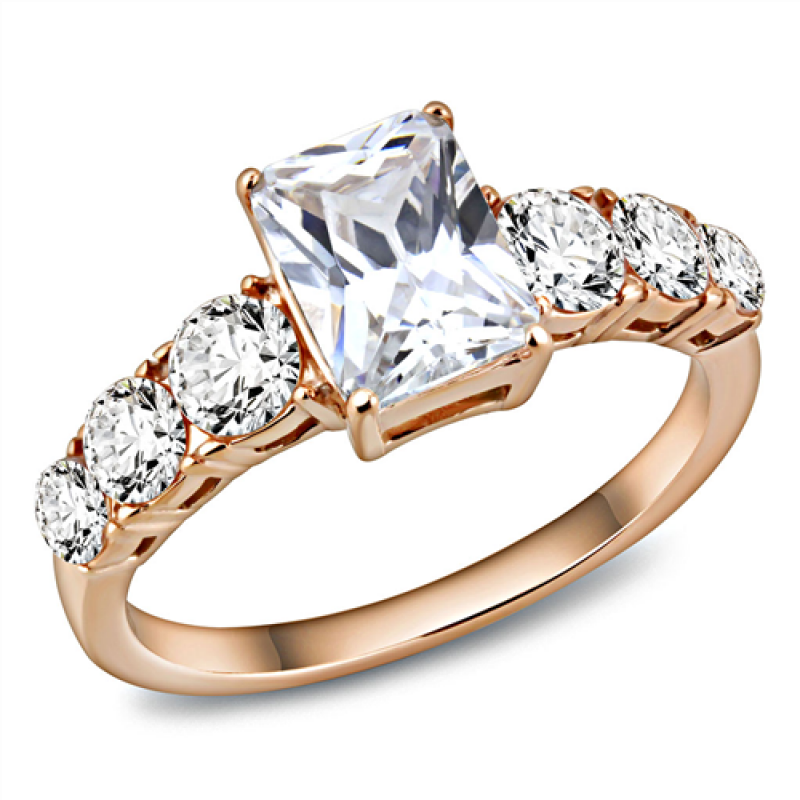 Rose Gold CZ Clear Ring with square crystal and small stone