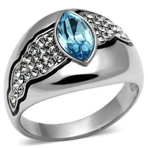 CJG1060 Wholesale Aquamarine Marquise Cut Top Grade Crystal High Polished Stainless Steel Ring