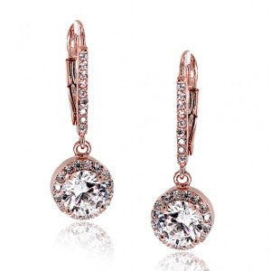 Ceri Jewelry Brilliant Round CZ 14K Rose Gold Plated Sterling Silver Drop Earrings