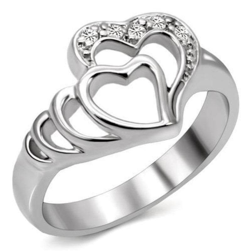 Ceri Jewelry CJ6X179 Wholesale Women's Stainless Steel AAA Grade CZ Clear Ripple Heart Ring