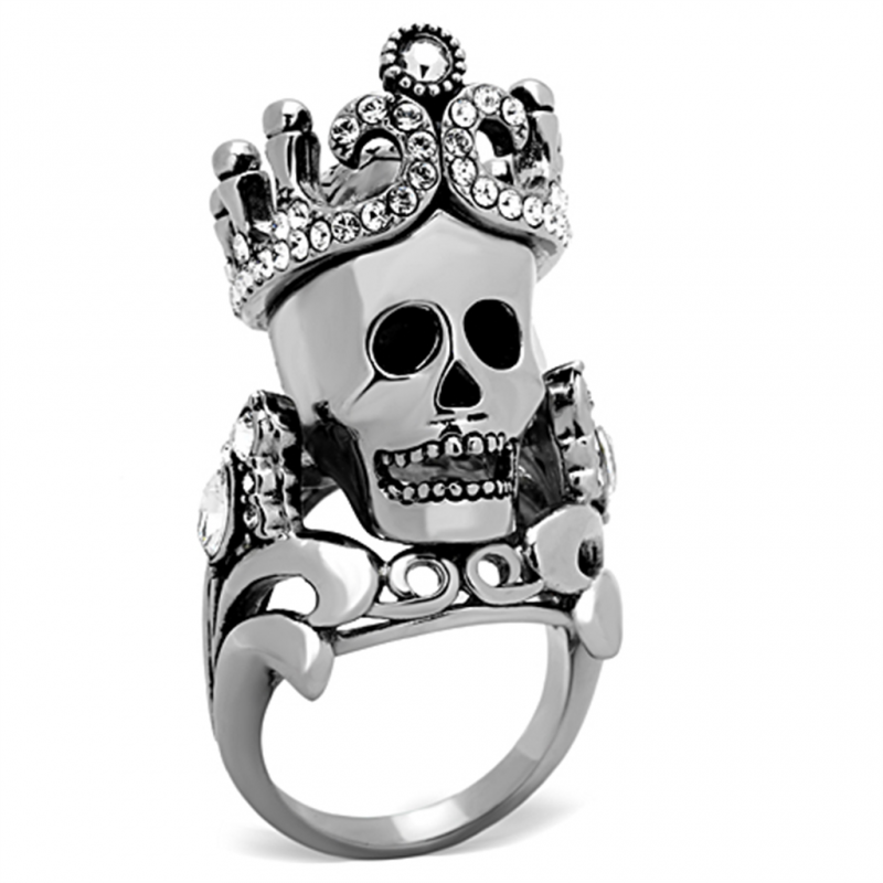 Women's Stainless Steel High polished Top Grade Crystal Black Diamond Royal Skull Ring from CeriJewelry