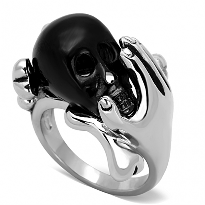 Unisex Stainless Steel Two-Tone IP Black Epoxy Jet Black Skull Ring from CeriJewelry
