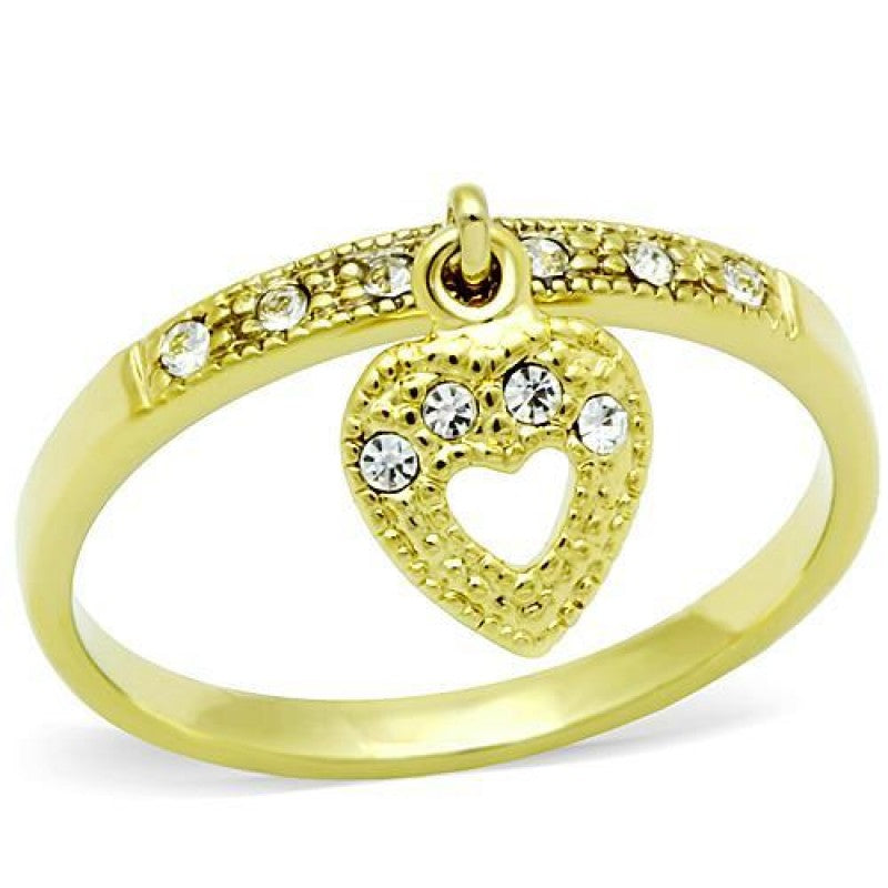 CeriJewelry CJ1395 Wholesale Womens Stainless Steel IP Gold Top Grade Crystal Clear Heart Lock Ring