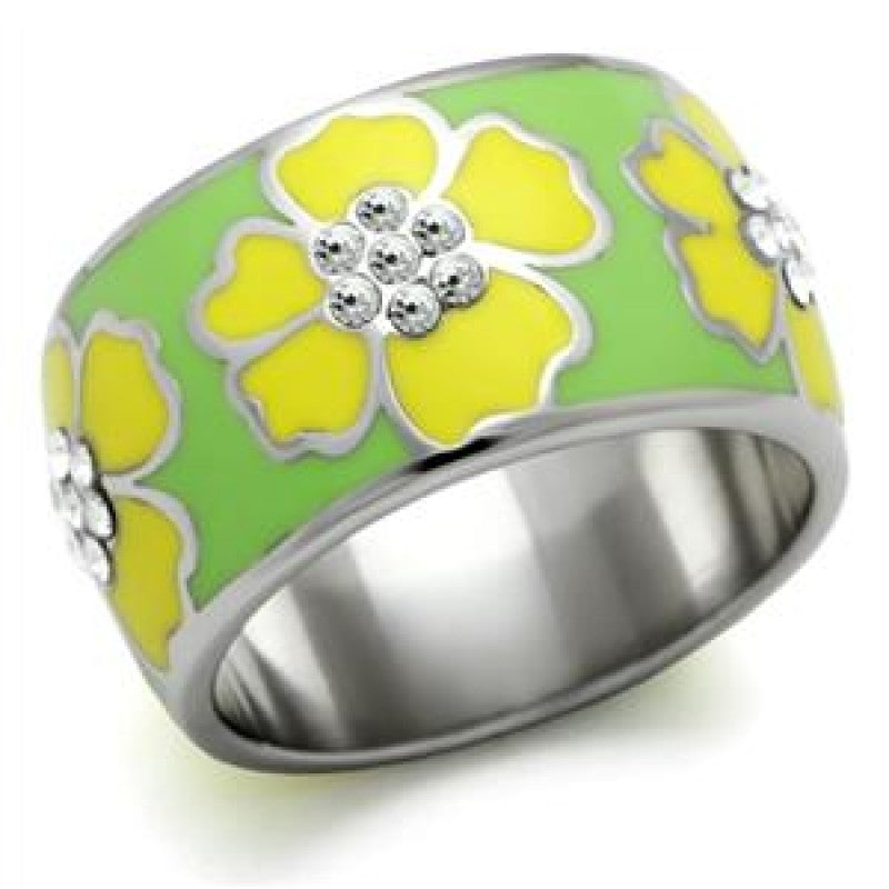 CeriJewelry CJ175TK Wholesale Stainless Steel Yellow Hawaiian Flower Enamel Ring