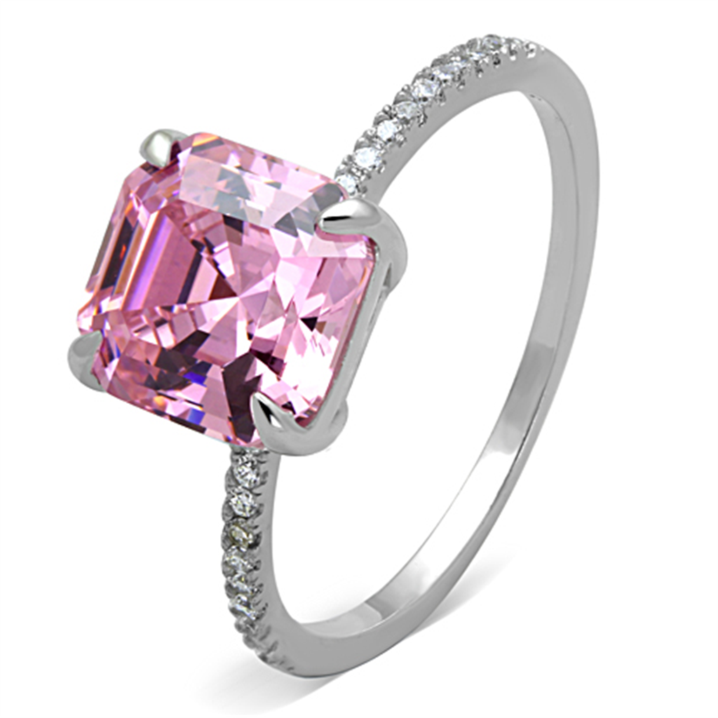925 Sterling Silver Rhodium Cubic Rose Square Ring