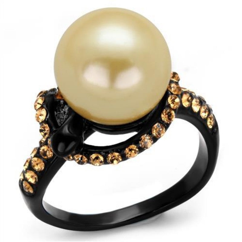 Stainless Steel IP Black Synthetic Pearl Topaz Ring from CeriJewelry